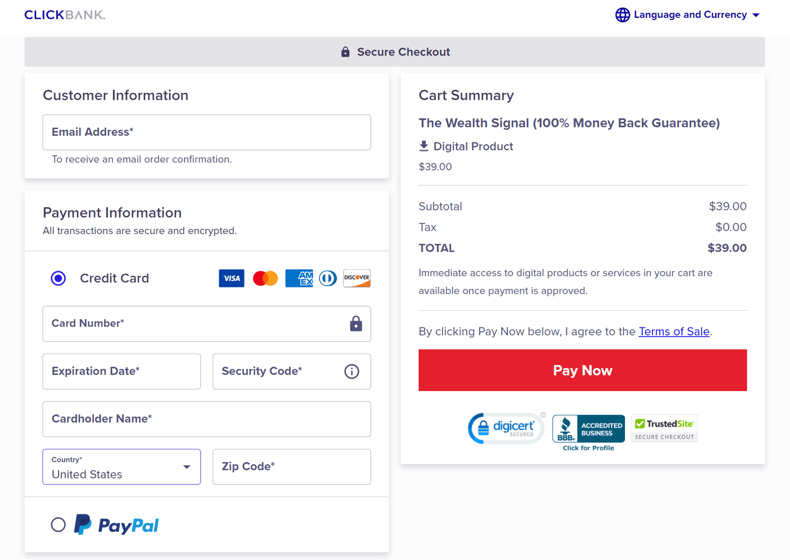The Wealth Signal Checkout Page